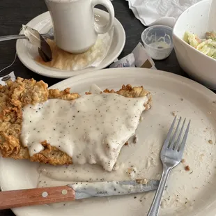 Large Chicken Fried Steak, Salad with Ranch, and Hot Tea.