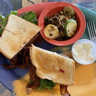 BLT with side of grilled zucchini &amp; squash.