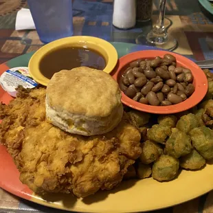 pork steak, beans and okra