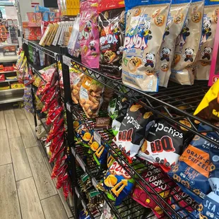 a variety of snacks in a grocery store