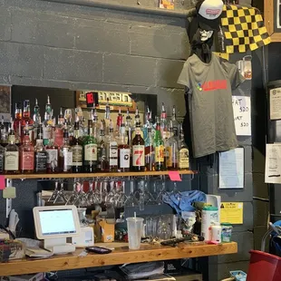 a bar with bottles of liquor