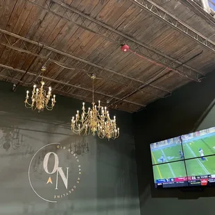 chandelier and television