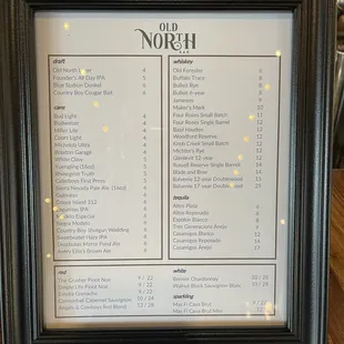 the menu of the restaurant
