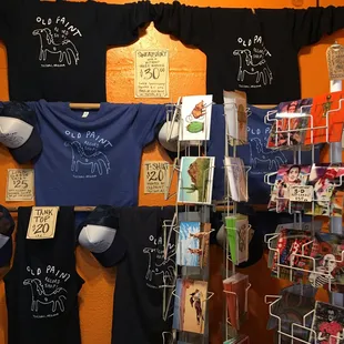 Logo shirts printed by Old Paint, and fun postcards