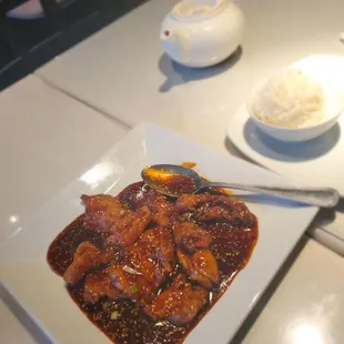 Fillet of the flounder with sesame+ spicy hunan sauce...Good!