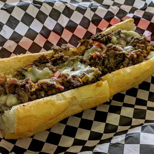 Pepper Steak, with hot peppers and extra cheese.
