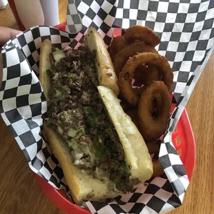 8&quot; Pepper Cheesesteak w/ onion rings