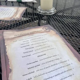 a menu on a table