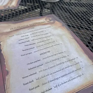 a menu on a table