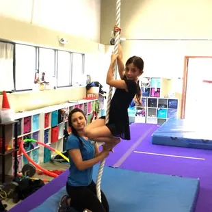 We offer private lessons.  This lesson was working on strength via the rope climb.