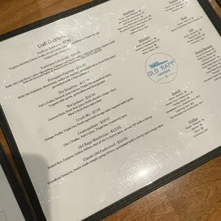 a menu on a table
