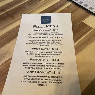 pizza menu
