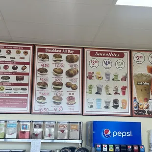 Menu. Donuts, breakfast sandwiches, smoothies, coffees, and Thai teas!