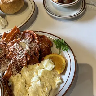 Chilaquiles &amp; Eggs and fruit cup