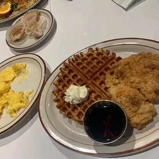Fried Chicken And Waffles...!! With Scrambled Eggs.