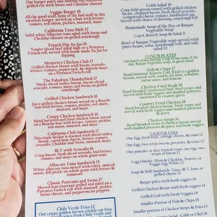 Menu from Aug 2022