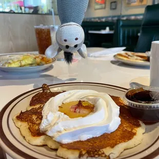 Pineapple Upside Down Pancakes. I&apos;m going to try eating them upside down so they land in my tummy right side up.