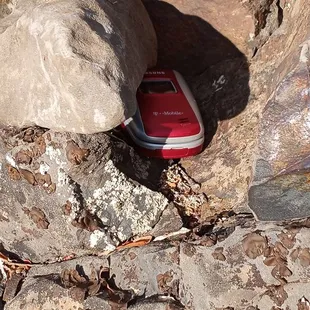 This is a geocache I placed. Yes, it's an old flip phone. If you find it, feel free to make free calls