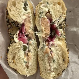 Kippered salmon bagel