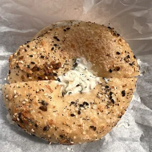 Everything bagel with herbed spread