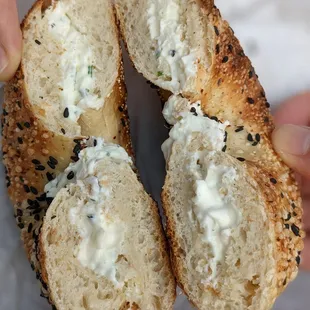 Black sesame bagel and herb spread