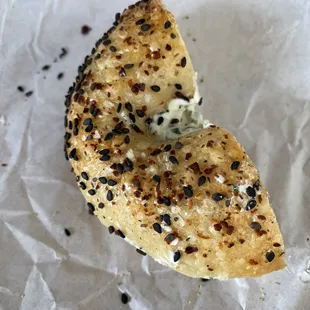 Black sesame bagel with herb spread