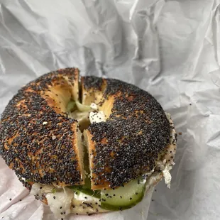 for 17 dollars( tax and tip) this bagel should weigh so much my hand hurts to carry it