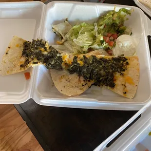 Pretty gross, still dripping after dethaw spinach quesadilla