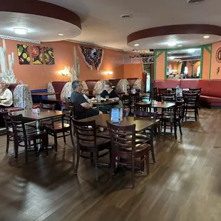The dining area to the left of the entrance