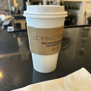 Almond milk latte with black raspberry syrup