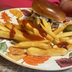 Mushroom and Swiss Burger and Fries