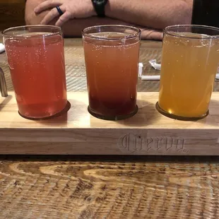 Mimosa flight (left to right) raspberry, prickly pear, peach