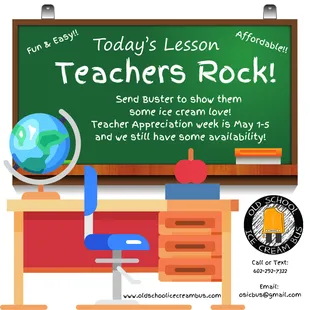 Teacher Appreciation Week is May 1-5, 2023! 
Send us to your school to show some love and appreciation!