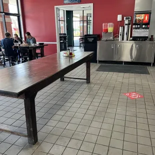a long table in a restaurant