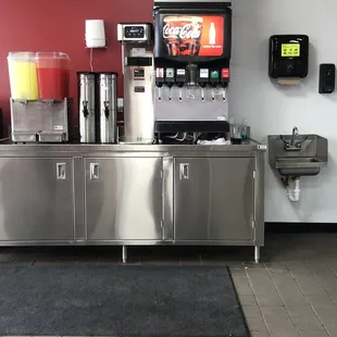 a soda machine and counter