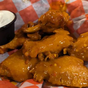 Tangy buffalo hot sauce wings