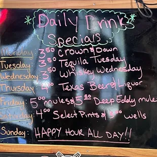 Weekly specials on the menu