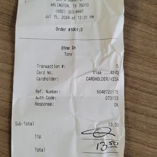 The bill that was charged to my card