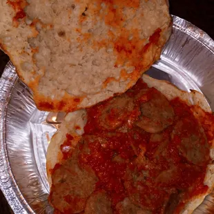 Meatball sandwich on ciabatta.