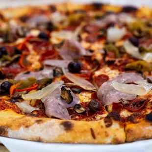 a close up of a pizza