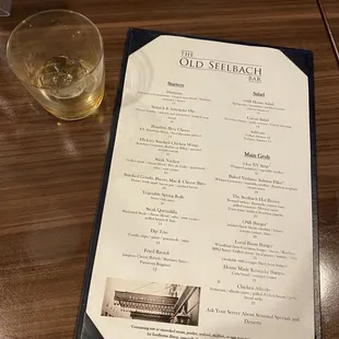 Whiskey on the rocks and the food menu