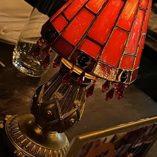 a red stained glass lamp