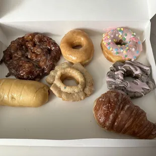 Apple Fritter, Glazed, Strawberry Iced with Sprinkles, Kolache, Birthday Cake Old Fashioned, Blueberry Iced Old Fashioned, Cronut
