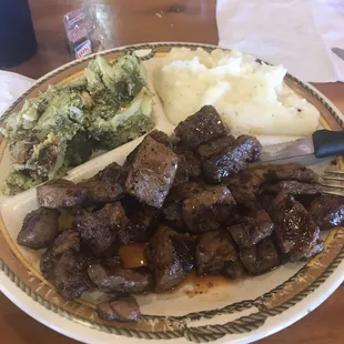 Beef tips, mashed potatoes and broccoli casserole!