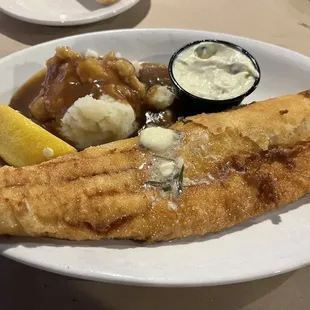 Flash fried Walleye with mashed potatoes