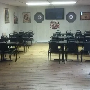 empty tables and chairs