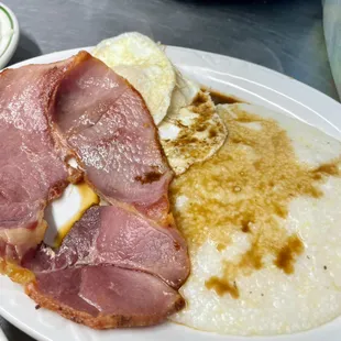 2 egg platter with Country Ham (red eye gravy available upon request)