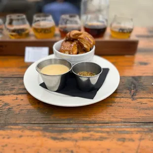 Pretzel bites with beer cheese and mustard