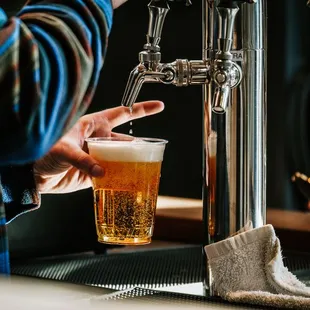 a person pouring a pint of beer