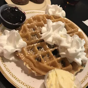 Belgian Waffle w/ blueberries &amp; whipped cream